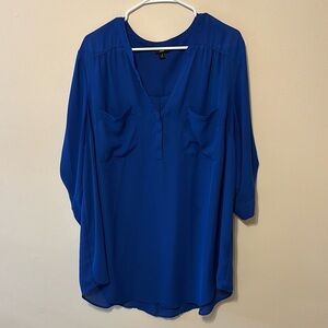 Torrid Blue Relaxed Blouse with 3/4 Sleeves